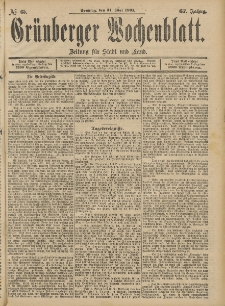 Gr&uuml;nberger Wochenblatt: Zeitung f&uuml;r Stadt und Land, No. 65. (31. Mai 1891)