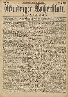 Grünberger Wochenblatt: Zeitung für Stadt und Land, No. 116. (28. September 1887)