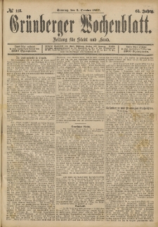 Grünberger Wochenblatt: Zeitung für Stadt und Land, No. 118. (2. October 1887)