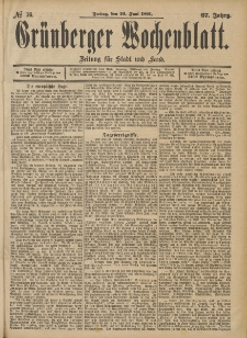 Gr&uuml;nberger Wochenblatt: Zeitung f&uuml;r Stadt und Land, No. 76. (24. Juni 1891)