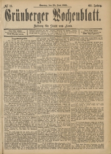 Gr&uuml;nberger Wochenblatt: Zeitung f&uuml;r Stadt und Land, No. 77. (28. Juni 1891)