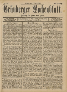Gr&uuml;nberger Wochenblatt: Zeitung f&uuml;r Stadt und Land, No. 79. (3. Julii 1891)