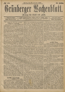 Gr&uuml;nberger Wochenblatt: Zeitung f&uuml;r Stadt und Land, No. 129. (28. October 1887)