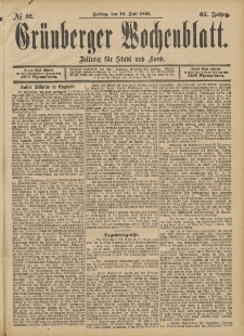 Gr&uuml;nberger Wochenblatt: Zeitung f&uuml;r Stadt und Land, No. 82. (10. Julii 1891)
