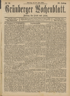 Gr&uuml;nberger Wochenblatt: Zeitung f&uuml;r Stadt und Land, No. 86. (19. Julii 1891)