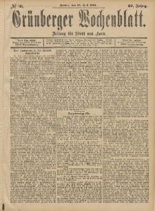 Gr&uuml;nberger Wochenblatt: Zeitung f&uuml;r Stadt und Land, No. 88. (24. Julii 1891)