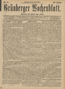 Gr&uuml;nberger Wochenblatt: Zeitung f&uuml;r Stadt und Land, No. 91. (31. Julii 1891)