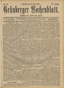 Gr&uuml;nberger Wochenblatt: Zeitung f&uuml;r Stadt und Land, No. 96. (12. August 1891)