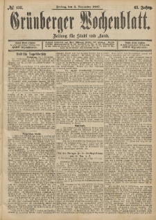 Grünberger Wochenblatt: Zeitung für Stadt und Land, No. 132. (4. November 1887)