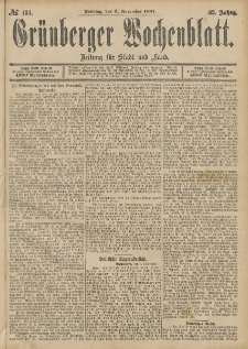 Grünberger Wochenblatt: Zeitung für Stadt und Land, No. 133. (6. November 1887)