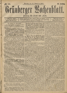 Gr&uuml;nberger Wochenblatt: Zeitung f&uuml;r Stadt und Land, No. 136. (13. November 1887)