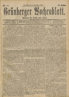 Gr&uuml;nberger Wochenblatt: Zeitung f&uuml;r Stadt und Land, No. 145. (4. December 1887)