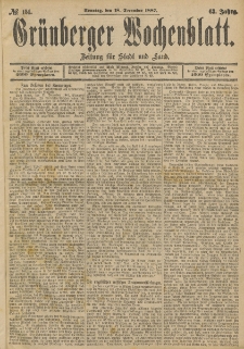 Gr&uuml;nberger Wochenblatt: Zeitung f&uuml;r Stadt und Land, No. 151. (18. December 1887)