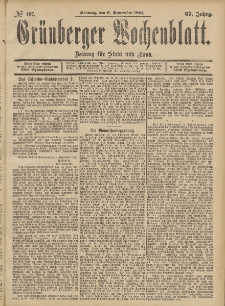 Gr&uuml;nberger Wochenblatt: Zeitung f&uuml;r Stadt und Land, No. 107. (6. September 1891)