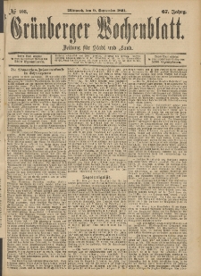 Gr&uuml;nberger Wochenblatt: Zeitung f&uuml;r Stadt und Land, No. 108. (9. September 1891)