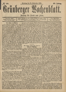 Gr&uuml;nberger Wochenblatt: Zeitung f&uuml;r Stadt und Land, No. 110. (13. September 1891)