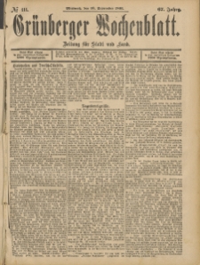 Gr&uuml;nberger Wochenblatt: Zeitung f&uuml;r Stadt und Land, No. 111. (16. September 1891)