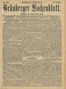 Gr&uuml;nberger Wochenblatt: Zeitung f&uuml;r Stadt und Land, No. 116. (27. September 1891)
