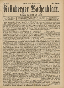 Gr&uuml;nberger Wochenblatt: Zeitung f&uuml;r Stadt und Land, No. 119. (4. October 1891)