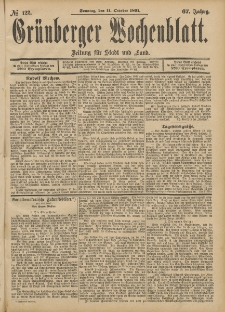 Gr&uuml;nberger Wochenblatt: Zeitung f&uuml;r Stadt und Land, No. 122. (11. October 1891)