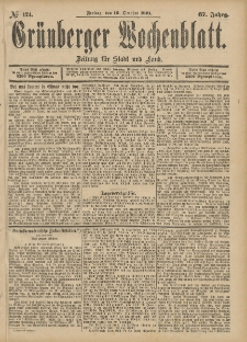 Gr&uuml;nberger Wochenblatt: Zeitung f&uuml;r Stadt und Land, No. 124. (16. October 1891)