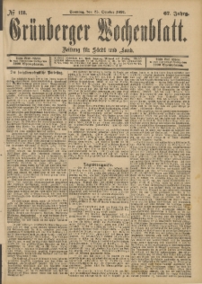 Gr&uuml;nberger Wochenblatt: Zeitung f&uuml;r Stadt und Land, No. 128. (25. October 1891)