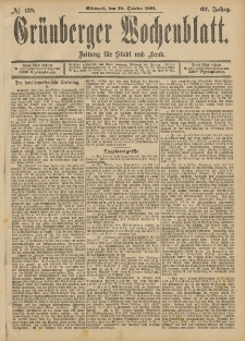 Grünberger Wochenblatt: Zeitung für Stadt und Land, No. 129. (28. October 1891)
