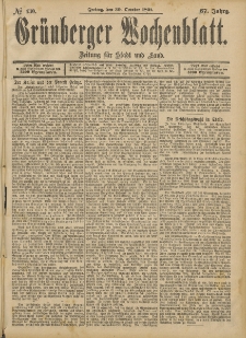 Gr&uuml;nberger Wochenblatt: Zeitung f&uuml;r Stadt und Land, No. 130. (30. October 1891)