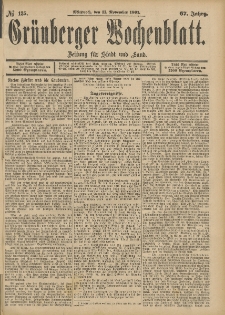 Gr&uuml;nberger Wochenblatt: Zeitung f&uuml;r Stadt und Land, No. 135. (11. November 1891)
