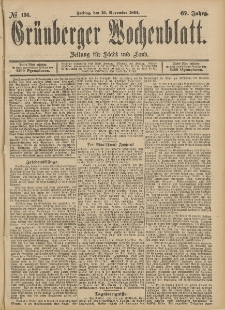 Gr&uuml;nberger Wochenblatt: Zeitung f&uuml;r Stadt und Land, No. 136. (13. November 1891)