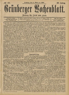 Gr&uuml;nberger Wochenblatt: Zeitung f&uuml;r Stadt und Land, No. 137. (15. November 1891)