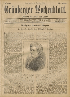 Grünberger Wochenblatt: Zeitung für Stadt und Land, No. 146. (6. December 1891)