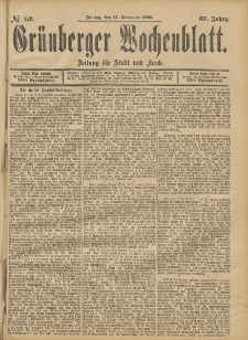 Gr&uuml;nberger Wochenblatt: Zeitung f&uuml;r Stadt und Land, No. 148. (11. December 1891)