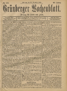 Gr&uuml;nberger Wochenblatt: Zeitung f&uuml;r Stadt und Land, No. 152. (20. December 1891)