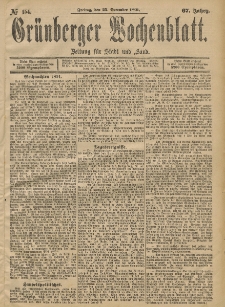 Gr&uuml;nberger Wochenblatt: Zeitung f&uuml;r Stadt und Land, No. 154. (25. December 1891)