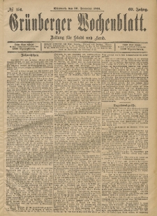 Gr&uuml;nberger Wochenblatt: Zeitung f&uuml;r Stadt und Land, No. 156. (30. December 1891)