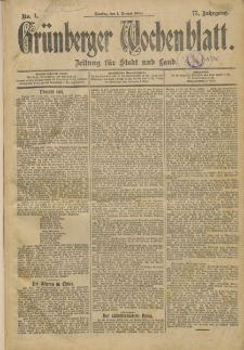 Grünberger Wochenblatt: Zeitung für Stadt und Land, No. 1. (1. Januar 1901)