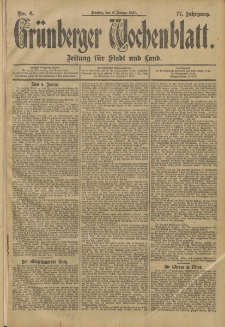 Grünberger Wochenblatt: Zeitung für Stadt und Land, No. 4. (8. Januar 1901)