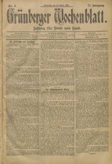 Grünberger Wochenblatt: Zeitung für Stadt und Land, No. 5. (10. Januar 1901)