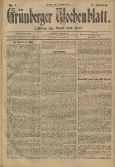 Gr&uuml;nberger Wochenblatt: Zeitung f&uuml;r Stadt und Land, No. 7. (15. Januar 1901)