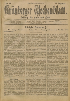 Grünberger Wochenblatt: Zeitung für Stadt und Land, No. 11. (24. Januar 1901)