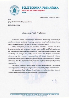 List gratulacyjny prof. Tomasza Łodygowskiego do profesora Zbigniewa Kowala