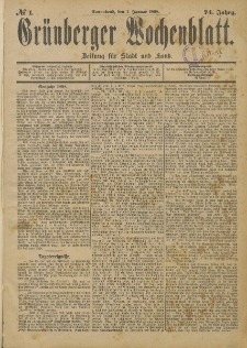 Gr&uuml;nberger Wochenblatt: Zeitung f&uuml;r Stadt und Land, No. 1. (1. Januar 1898)