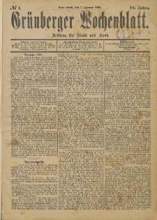Grünberger Wochenblatt: Zeitung für Stadt und Land, No. 1. (1. Januar 1898)