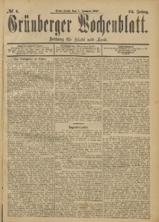 Gr&uuml;nberger Wochenblatt: Zeitung f&uuml;r Stadt und Land, No. 4. (8. Januar 1898)