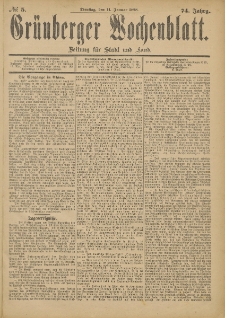 Gr&uuml;nberger Wochenblatt: Zeitung f&uuml;r Stadt und Land, No. 5. (11. Januar 1898)