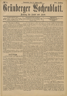 Gr&uuml;nberger Wochenblatt: Zeitung f&uuml;r Stadt und Land, No. 7. (15. Januar 1898)