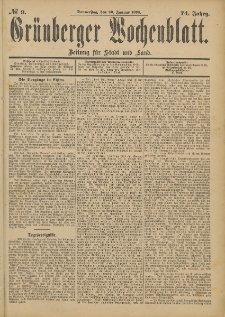 Gr&uuml;nberger Wochenblatt: Zeitung f&uuml;r Stadt und Land, No. 9. (20. Januar 1898)