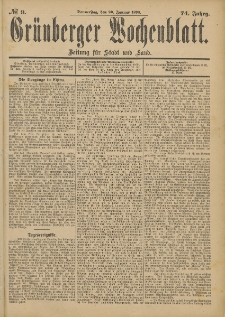 Grünberger Wochenblatt: Zeitung für Stadt und Land, No. 9. (20. Januar 1898)
