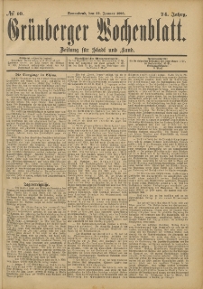 Gr&uuml;nberger Wochenblatt: Zeitung f&uuml;r Stadt und Land, No. 10. (22. Januar 1898)
